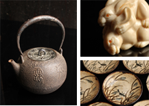 【骨董品】銀器/牙彫/木彫/漆器/竹工芸/<鉄瓶/陶磁器