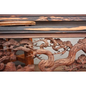 黒柿縁木彫欄間2枚1対　R392 