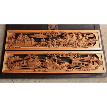 超繊細彫在銘入木彫欄間１対　R428