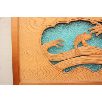 鯉と荒波　水色ダイアガラス建具　GD358 
