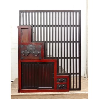 パーテション付両引き松本階段箪笥　M36