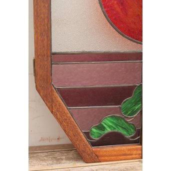 夕日に松　ステンドガラス窓１対　GD515 