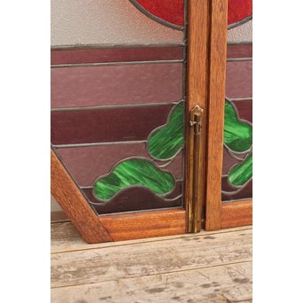 夕日に松　ステンドガラス窓１対　GD515 