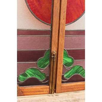 夕日に松　ステンドガラス窓１対　GD515 