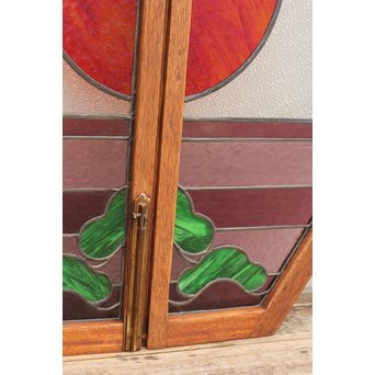 夕日に松　ステンドガラス窓１対　GD515 