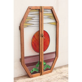 夕日に松　ステンドガラス窓１対　GD515 