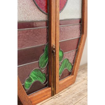 夕日に松　ステンドガラス窓１対　GD515 