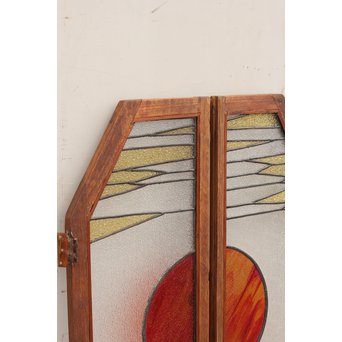 夕日に松　ステンドガラス窓１対　GD515 