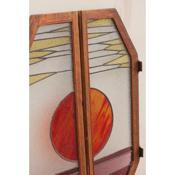 夕日に松　ステンドガラス窓１対　GD515 