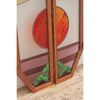 夕日に松　ステンドガラス窓１対　GD515 