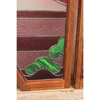 夕日に松　ステンドガラス窓１対　GD515 