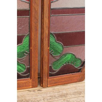 夕日に松　ステンドガラス窓１対　GD515 