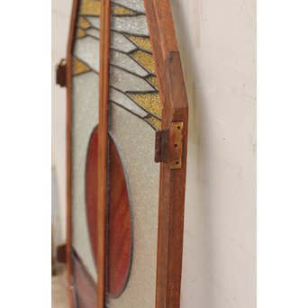 夕日に松　ステンドガラス窓１対　GD515 