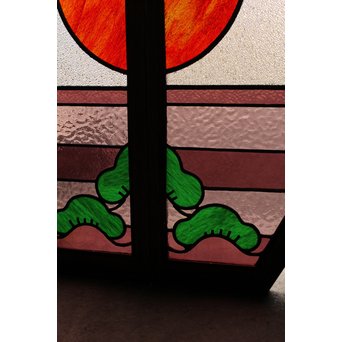 夕日に松　ステンドガラス窓１対　GD515 