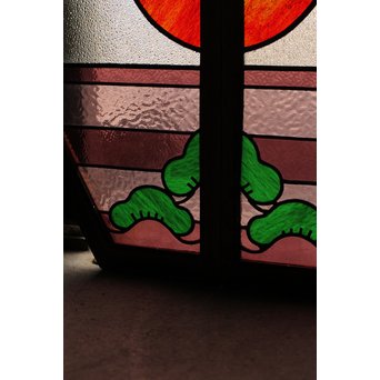 夕日に松　ステンドガラス窓１対　GD515 