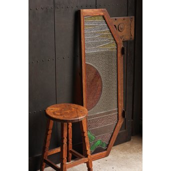 夕日に松　ステンドガラス窓１対　GD515 