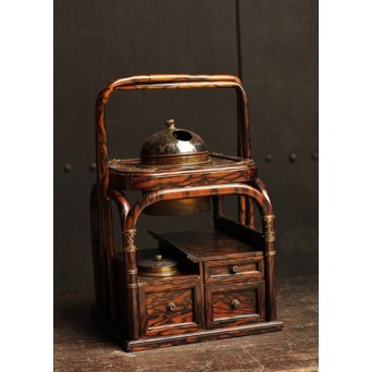 孔雀杢総黒柿煙草盆　J1267 