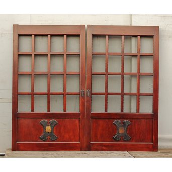 希少総欅一対の升格子蔵戸　W277