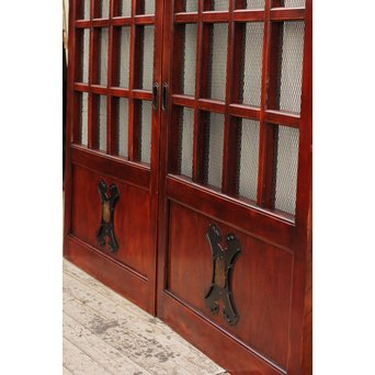 希少総欅一対の升格子蔵戸　W277 