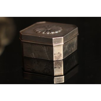 一鶴斎共箱銀香合　S1446 