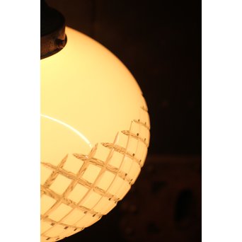 大型オーバル白被切子照明　A1153 