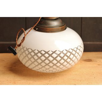 大型オーバル白被切子照明　A1153 