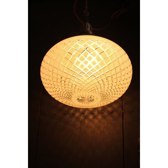 大型オーバル白被切子照明　A1153