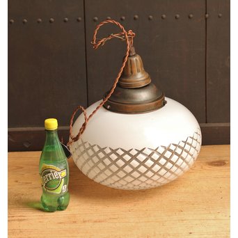 大型オーバル白被切子照明　A1153 