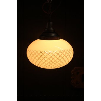 大型オーバル白被切子照明　A1153 