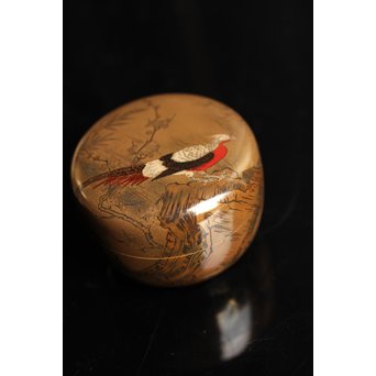 雉ツガイ研ぎ出し蒔絵棗　K14 