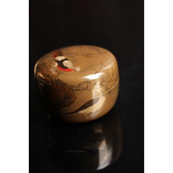 雉ツガイ研ぎ出し蒔絵棗　K14 