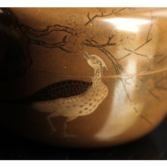 雉ツガイ研ぎ出し蒔絵棗　K14 