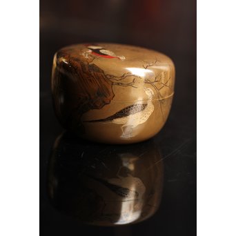雉ツガイ研ぎ出し蒔絵棗　K14 