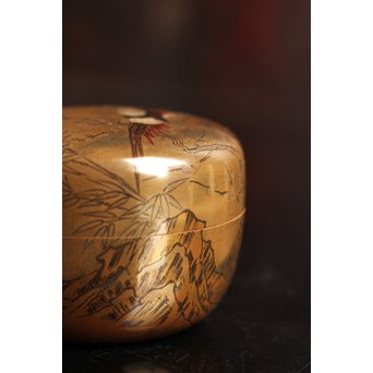 雉ツガイ研ぎ出し蒔絵棗　K14 