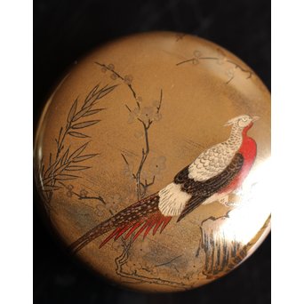 雉ツガイ研ぎ出し蒔絵棗　K14 