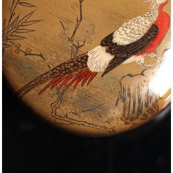 雉ツガイ研ぎ出し蒔絵棗　K14 