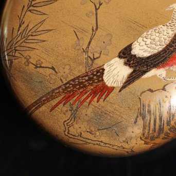 雉ツガイ研ぎ出し蒔絵棗　K14 