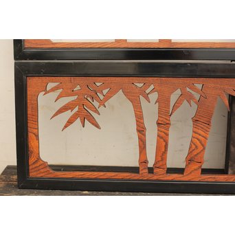 李朝風虎と竹の堅木欄間2枚1組　R1313 