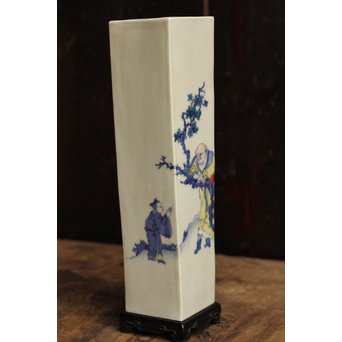 初代三浦竹泉四方花瓶唐木台　S1743 