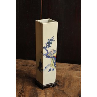 初代三浦竹泉四方花瓶唐木台　S1743