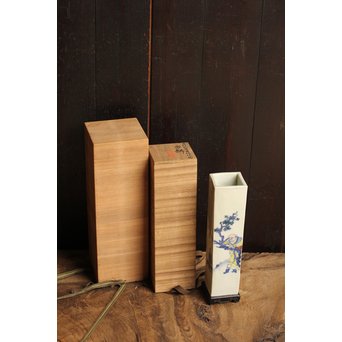 初代三浦竹泉四方花瓶唐木台　S1743 