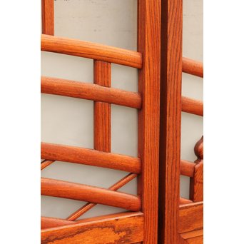 総欅欄干図木彫建具2枚1組　B695 