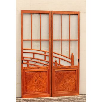 総欅欄干図木彫建具2枚1組　B695