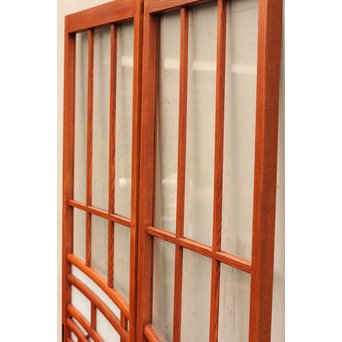 総欅欄干図木彫建具2枚1組　B695 