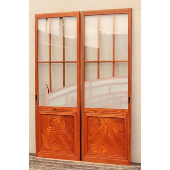 総欅欄干図木彫建具2枚1組　B695 