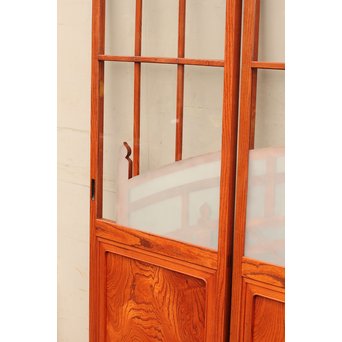 総欅欄干図木彫建具2枚1組　B695 