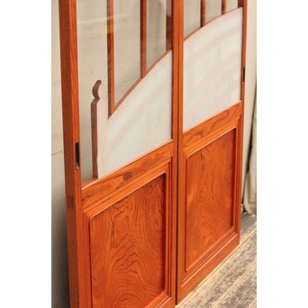 総欅欄干図木彫建具2枚1組　B695 