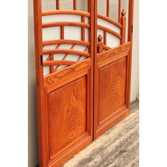 総欅欄干図木彫建具2枚1組　B695 