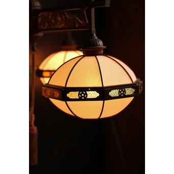 宣徳色と多彩色ガラスの3灯シャンデリア照明　A1268 