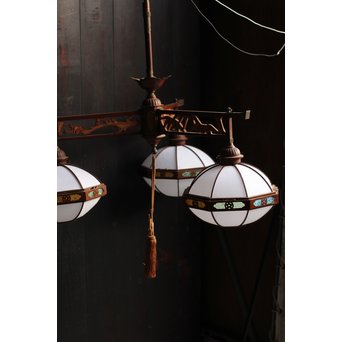 宣徳色と多彩色ガラスの3灯シャンデリア照明　A1268 